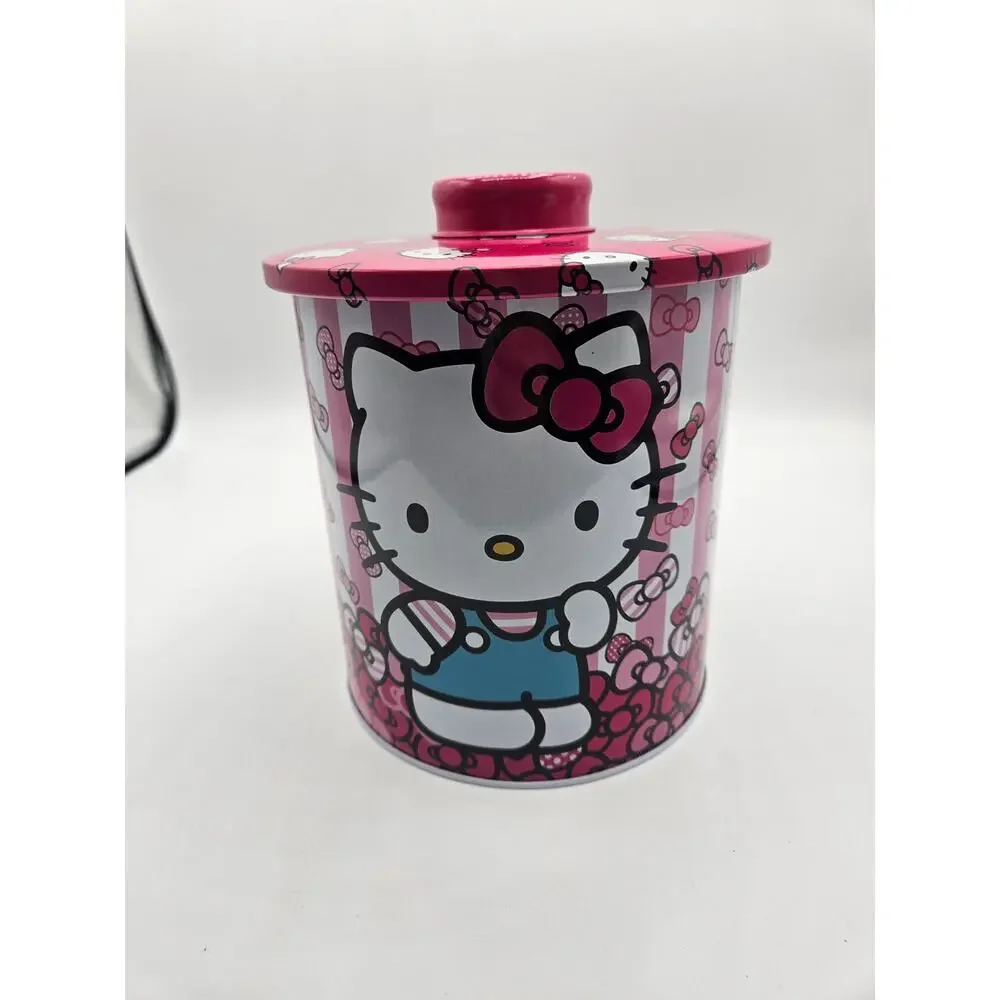 Hello Kitty Sanrio Tin Kitchen Canister Round Cookie Jar Pink‎ White NWT